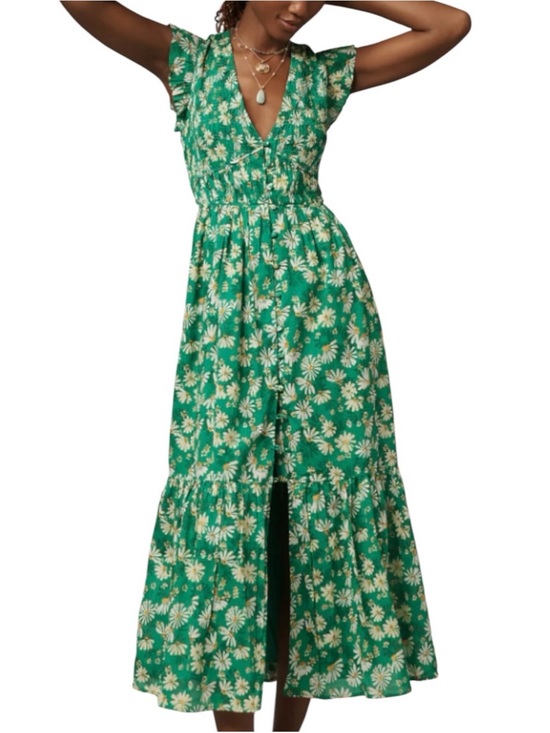 Anthropologie Dresses & Skirts - Anthropologie Peregrine Dress Midi Green Floral Print